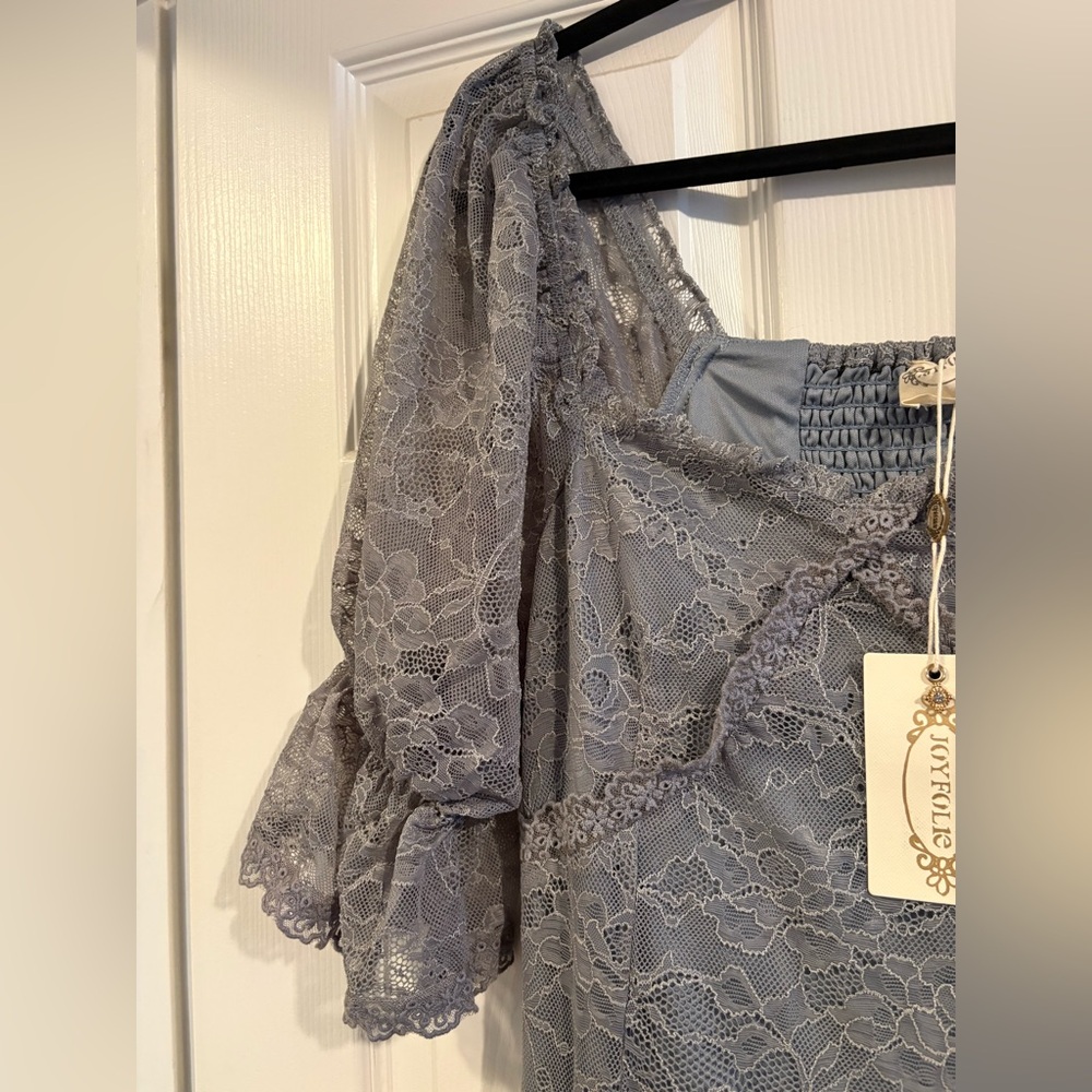 NEW Joyfolie Lace Midi Dress in Dusty Blue Gray Womens size Small - Picture 3 of 9